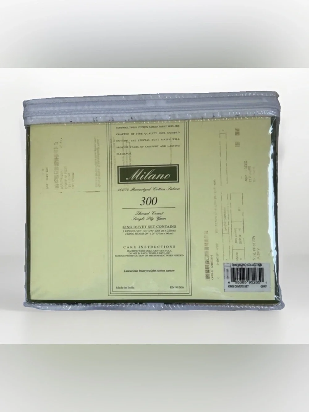 Milano King Duvet Set 3 PC 300 TC 100% Cotton Sateen Paisley Gray Gold New
